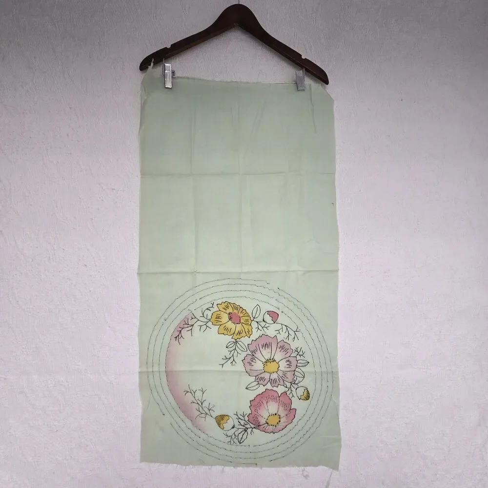 Beautiful Poppy Embroidered Linen Table Runner Fabric Pastel Artsy Bridgerton